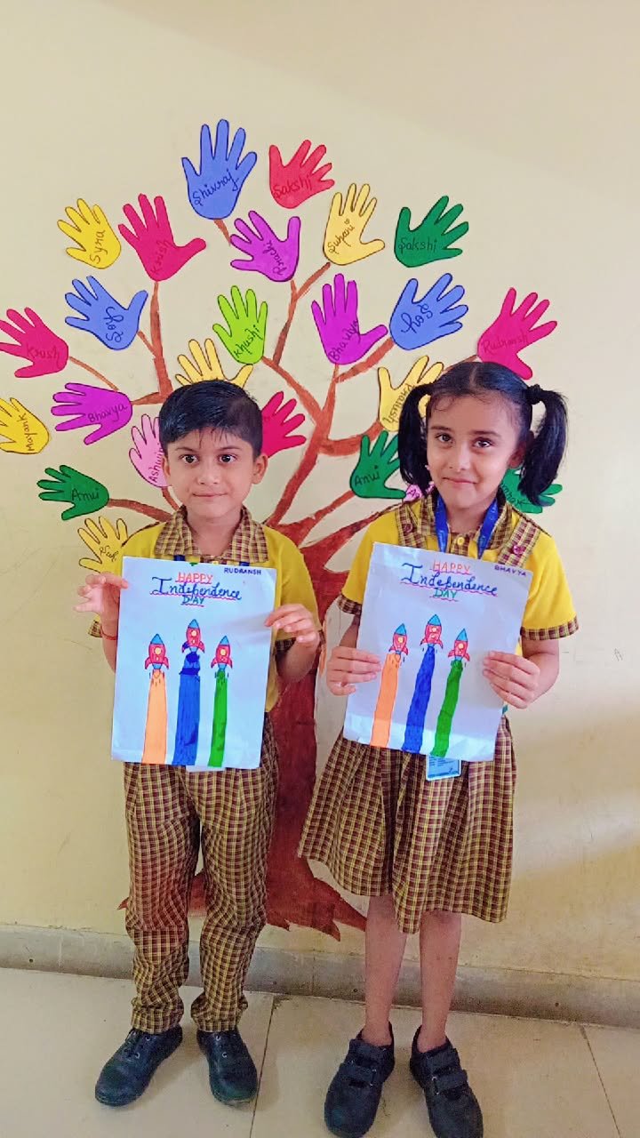 Students celebrating Independence Day at Shepherd English Medium School